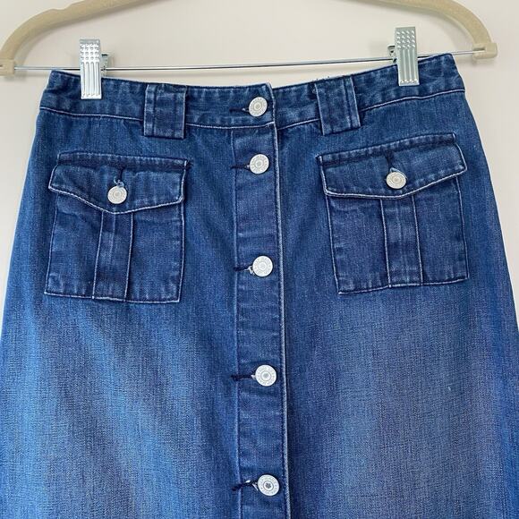 Vintage Gap Jeans Denim Skirt Womens Button Front Pockets Knee Length Size 2 - Picture 2 of 8